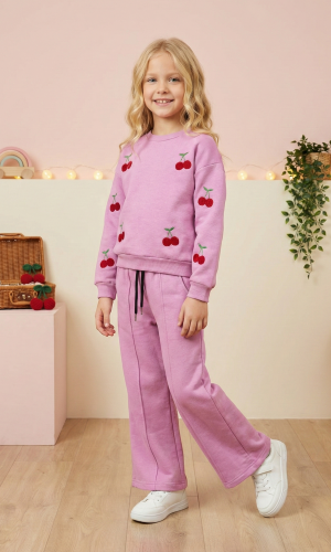 طقم بيجامة بناتي شتوي ثلاثي الخيوط مبطن 3122  - نهدي