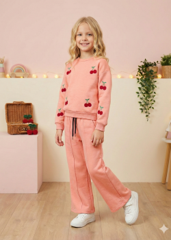 طقم بيجامة بناتي شتوي ثلاثي الخيوط مبطن 3122  - زهر