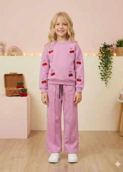 طقم بيجامة بناتي شتوي ثلاثي الخيوط مبطن 3122  - نهدي