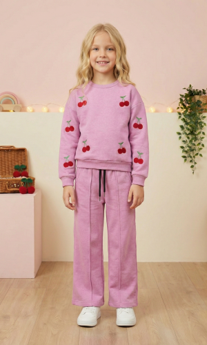 طقم بيجامة بناتي شتوي ثلاثي الخيوط مبطن 3122  - نهدي