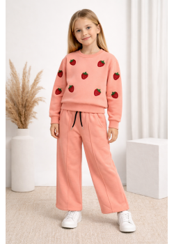 طقم بيجامة بناتي شتوي ثلاثي الخيوط مبطن 3123 - زهر