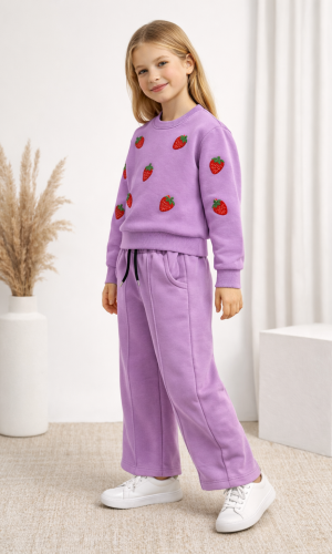 طقم بيجامة بناتي شتوي ثلاثي الخيوط مبطن 3123 - نهدي