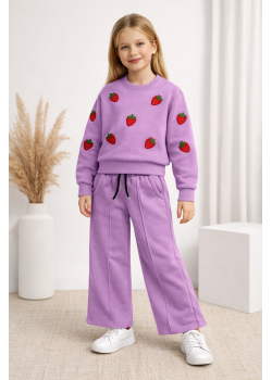 طقم بيجامة بناتي شتوي ثلاثي الخيوط مبطن 3123 - نهدي