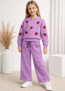 طقم بيجامة بناتي شتوي ثلاثي الخيوط مبطن 3123 - نهدي