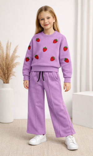 طقم بيجامة بناتي شتوي ثلاثي الخيوط مبطن 3123 - نهدي