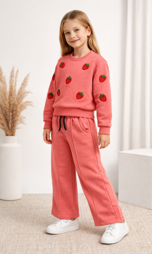 Mädchen Schlafanzug Set 3-Faden-Gewebe Gefüttert 3123 - Fuchsia