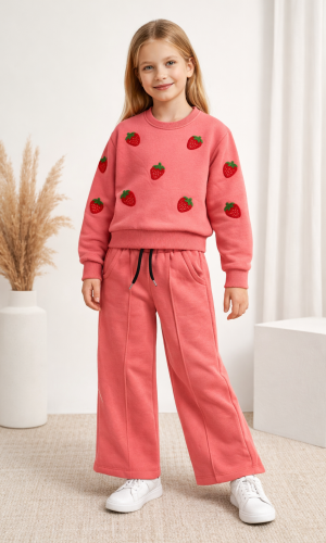 Mädchen Schlafanzug Set 3-Faden-Gewebe Gefüttert 3123 - Fuchsia