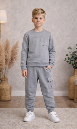 بيجامة ولادي قطن 3 خيط 3125  - فضي