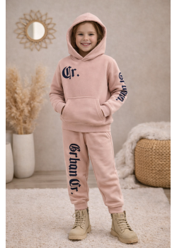 طقم بيجامة بناتي شتوي قطن 3 خيط مصوفة 3126 - بودرة