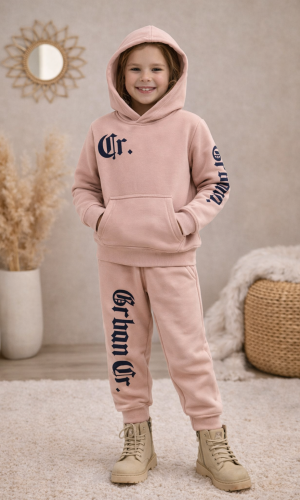 طقم بيجامة بناتي شتوي قطن 3 خيط مصوفة 3126 - بودرة