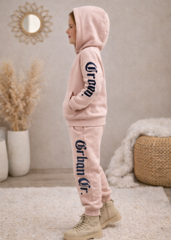 طقم بيجامة بناتي شتوي قطن 3 خيط مصوفة 3126 - بودرة