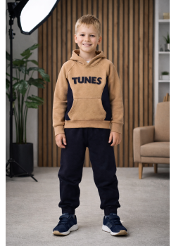 طقم بيجامة ولادي شتوي قطن 3 خيط مصوفة 3132 - بيج