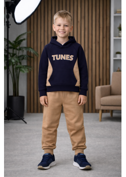 طقم بيجامة ولادي شتوي قطن 3 خيط مصوفة 3132 - كحلي