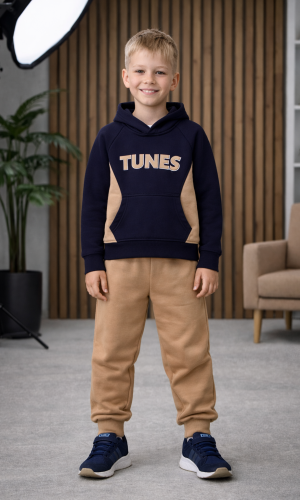 طقم بيجامة ولادي شتوي قطن 3 خيط مصوفة 3132 - كحلي