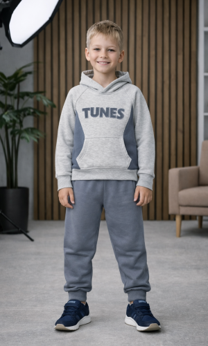 طقم بيجامة ولادي شتوي قطن 3 خيط مصوفة 3132 - فضي