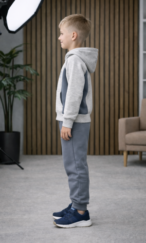 طقم بيجامة ولادي شتوي قطن 3 خيط مصوفة 3132 - فضي