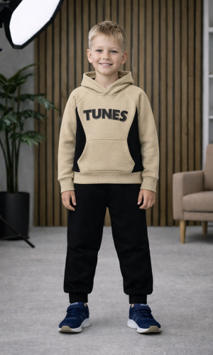 طقم بيجامة ولادي شتوي قطن 3 خيط مصوفة 3132 - اسود