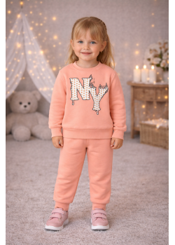 طقم بجامة بناتي مبطن بشعيرة دافئة 3133 - زهر