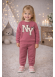 طقم بجامة بناتي مبطن بشعيرة دافئة 3133 - فوشي
