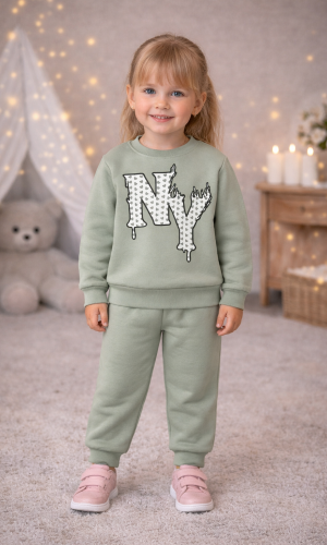 طقم بجامة بناتي مبطن بشعيرة دافئة 3133 - عفني