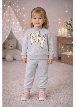 طقم بجامة بناتي مبطن بشعيرة دافئة 3133 - فضي