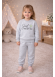 طقم بيجامة بناتي شتوي قطن 3 خيط مصوفة 3136 - فضي