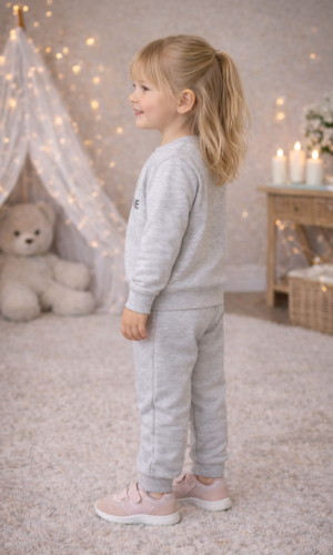 طقم بيجامة بناتي شتوي قطن 3 خيط مصوفة 3136 - فضي