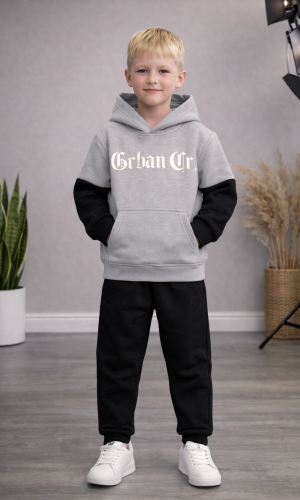 طقم بيجامة ولادي شتوي ثلاثي الخيوط مبطن 3124 - فضي