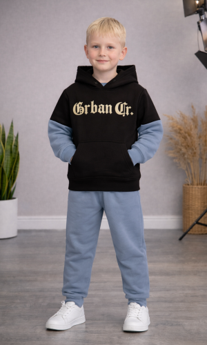 طقم بيجامة ولادي شتوي ثلاثي الخيوط مبطن 3124 - اسود