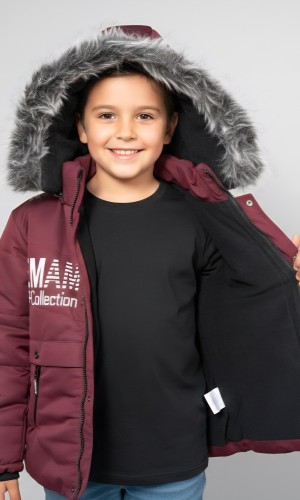 Winterjacke für Jungen mit weichem Kunstpelz gefüttert 5001 - Bordeaux