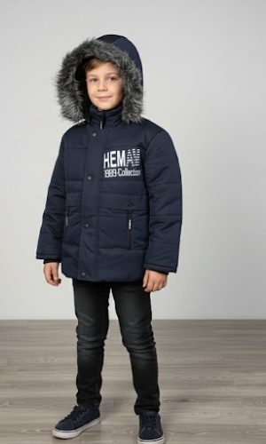 جاكيت شتوي ولادي مبطن بقلنسوة فرو 5001 - كحلي