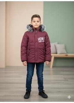 جاكيت شتوي ولادي مبطن بقلنسوة فرو 5001 - خمري