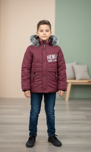 Winterjacke für Jungen mit weichem Kunstpelz gefüttert 5001 - Bordeaux