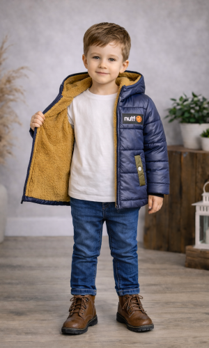 جاكيت ولادي مطري مبطن بالفرو بتصميم عصري 5003 - deep blue