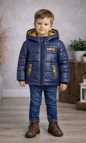 جاكيت ولادي مطري مبطن بالفرو بتصميم عصري 5003 - deep blue