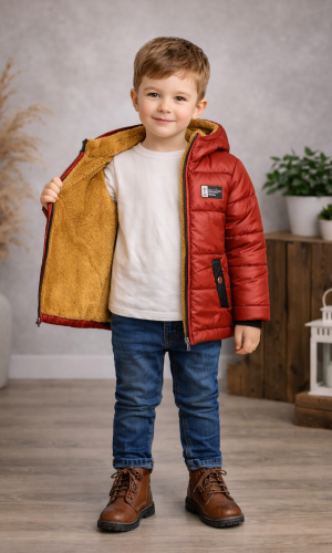 Wetterfeste Jungenjacke mit warmem Fellfutter 5003 - Rot