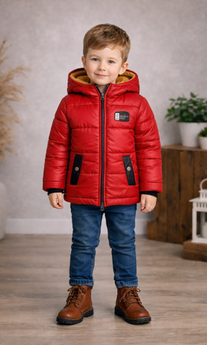 Wetterfeste Jungenjacke mit warmem Fellfutter 5003 - Rot