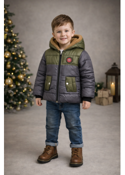 جاكيت ولادي مطري مبطن بالفرو 5005 - فضي