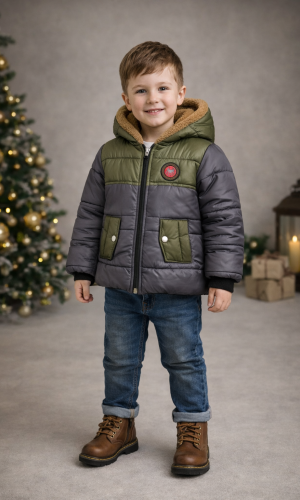 جاكيت ولادي مطري مبطن بالفرو 5005 - فضي