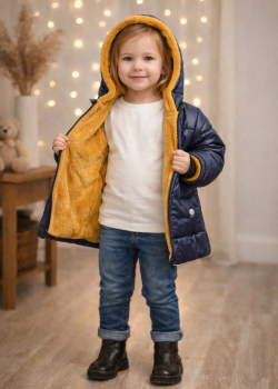 جاكيت ولادي مطري كحلي مبطن بالفرو 5006 - كحلي