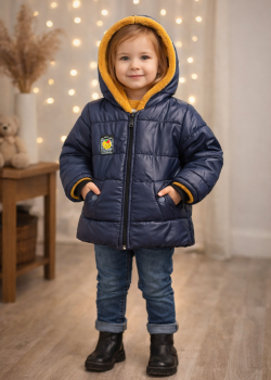 جاكيت ولادي مطري كحلي مبطن بالفرو 5006 - كحلي