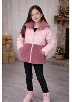 جاكيت بناتي شتوي مبطن فرو بتصميم دافئ 5011  - زهر