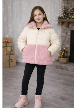 جاكيت بناتي شتوي مبطن فرو بتصميم دافئ 5011  - ابيض