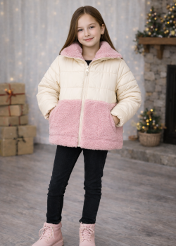 جاكيت بناتي شتوي مبطن فرو بتصميم دافئ 5011  - ابيض