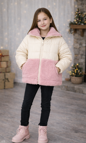 Girls' Winter Jacket with Faux Fur Detail 5011  - white