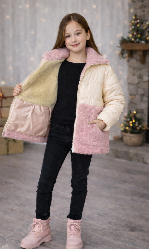 Girls' Winter Jacket with Faux Fur Detail 5011  - white