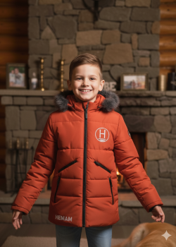 جاكيت شتوي مبطن بالفرو الناعم للأطفال 5107 - قرميدي