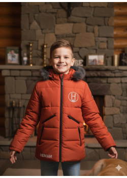 جاكيت شتوي مبطن بالفرو الناعم للأطفال 5107 - قرميدي