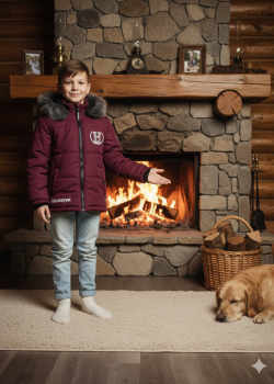 جاكيت شتوي مبطن بالفرو الناعم للأطفال 5107 - خمري