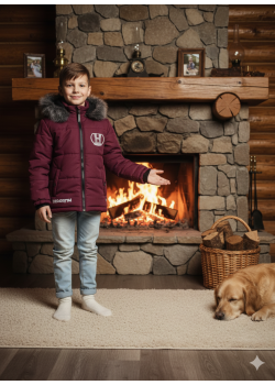 جاكيت شتوي مبطن بالفرو الناعم للأطفال 5107 - خمري